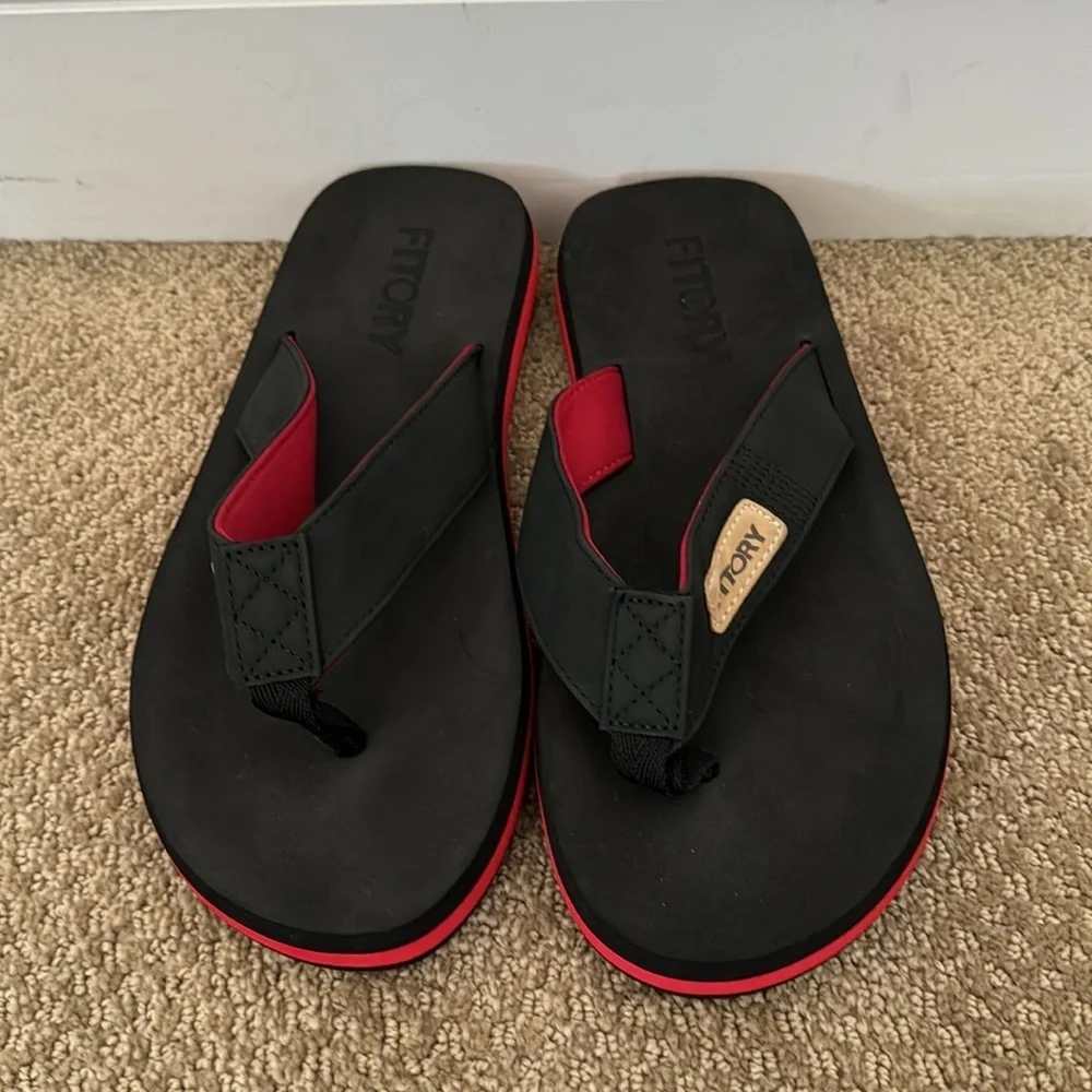 NEW‎ FITORY Mens Black Open Toe Slip On Thong Sandals - Size 10